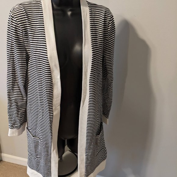 Striped Cotton Cardigan w/ Front Pockets - Picture 1 of 5